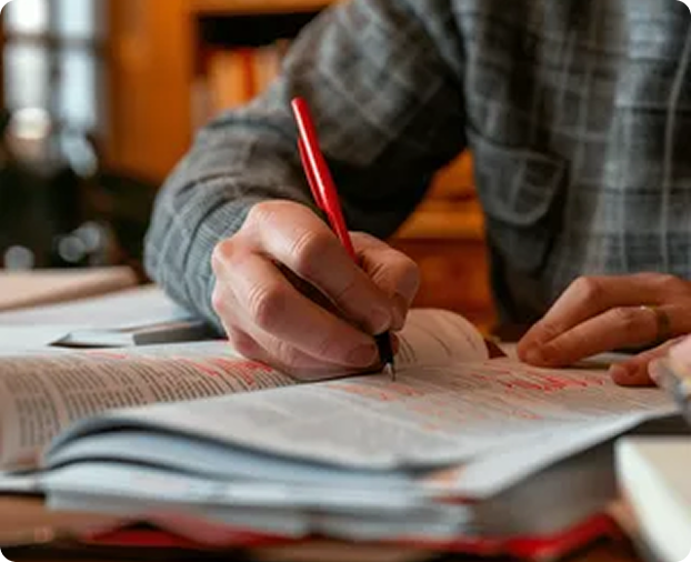 Collaborative planning with books and notes on a table